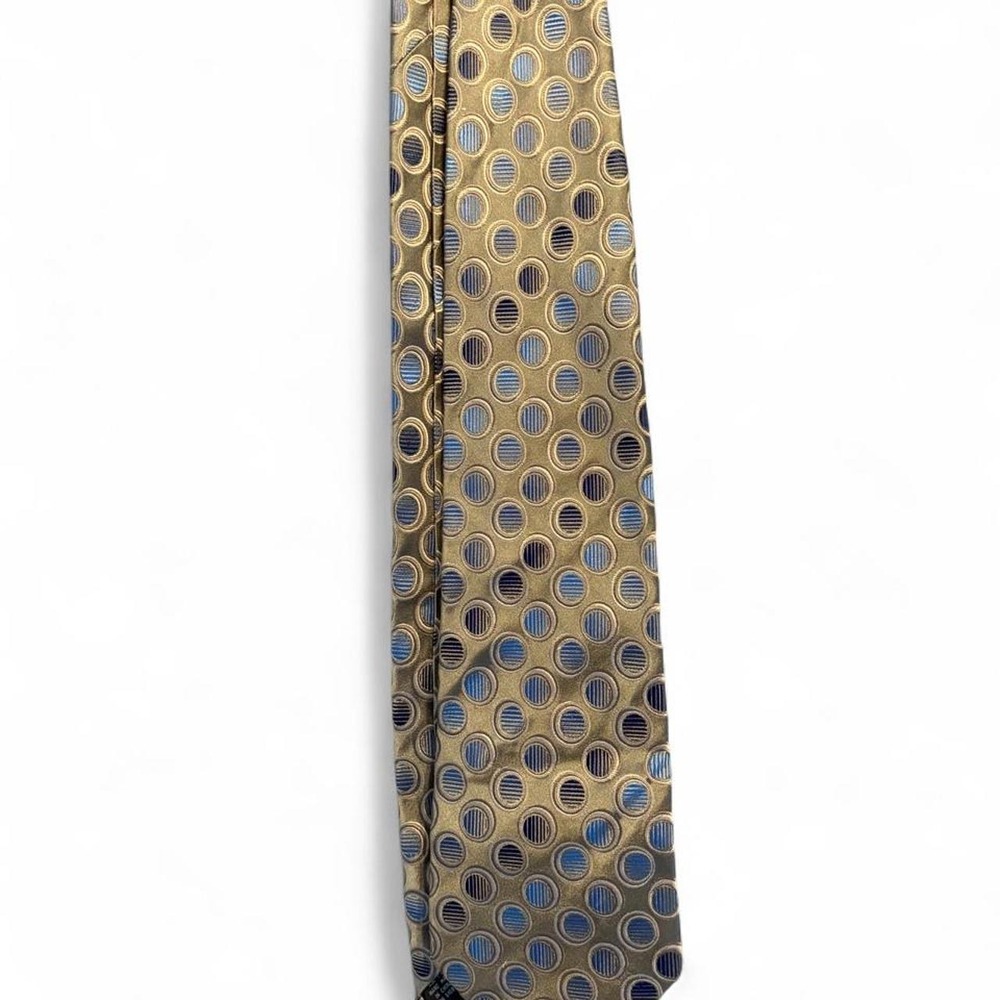 Ivy Crew Classics Mens Silk Tie Blue Beige Circular Pattern Geometric Handmade